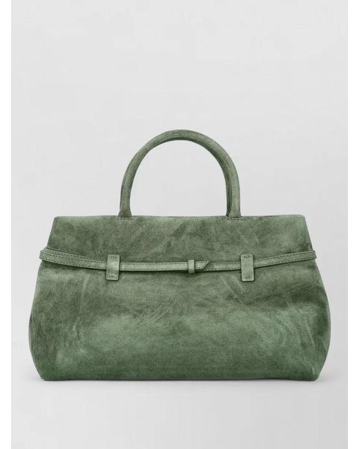 MANU Atelier Green Cambon 35 Structured Suede Tote Bag Top Handle