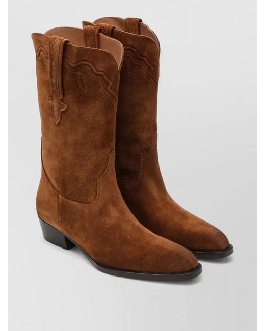 Paris Texas Brown Mid Calf Suede Boots Pull Tabs Western