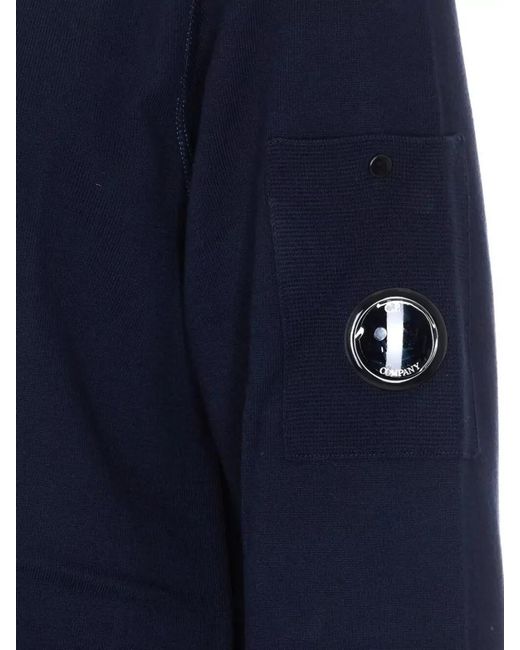 C P Company Blue Crew Neck Knitwear Patch Pocket for men
