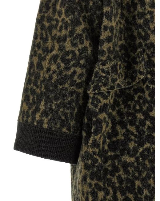 Nude Multicolor Long Animal Pattern Coat Ribbed Cuffs Pockets