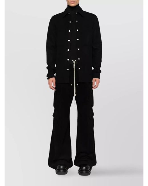 Rick Owens Black Cotton Linen Wide-Leg Cargo Trousers for men