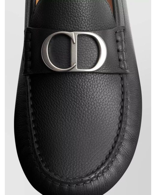 Dior Gray Round Toe Textured Leather Rubber Sole Loafers for men
