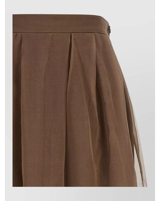 Brunello Cucinelli Brown Midi Circle Skirt Elasticated Waist Silk