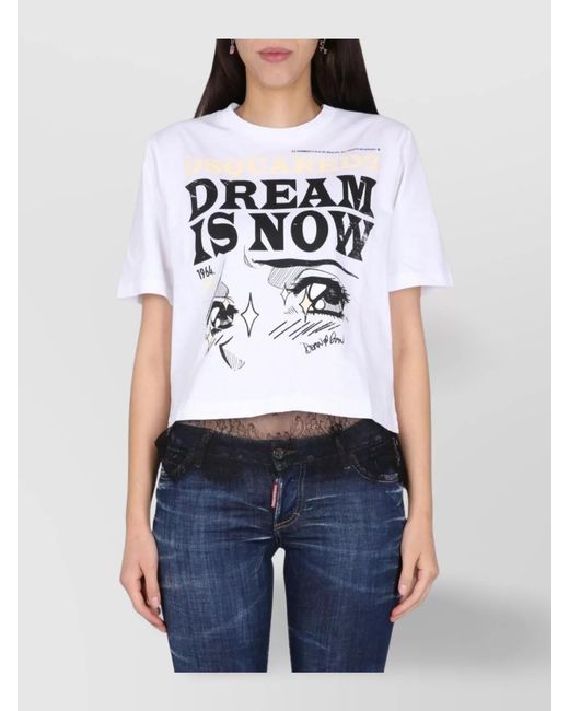 DSquared² Blue Cropped Logo Print T-Shirt