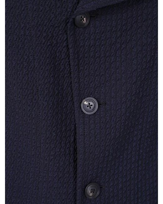 Emporio Armani Blue Textured Virgin Wool Single-Breasted Blazer for men