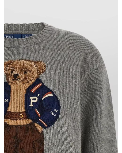 Polo Ralph Lauren Gray Bear Intarsia Knit Crew Neck Sweater