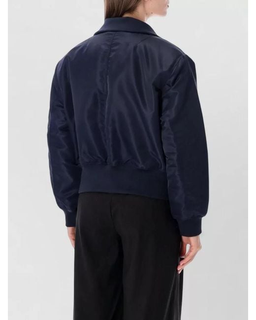 Frankie Shop Blue Cropped Bomber Jacket Long Sleeves Pockets