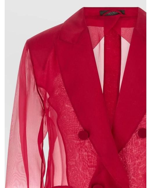 Max Mara Red Mxeslogan Blazer Sheer Fabric Notched Lapels