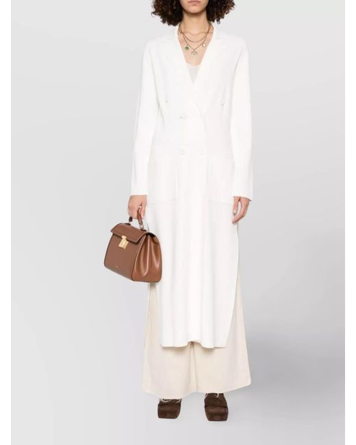 P.A.R.O.S.H. White Long Double-Breasted Coat Side Slits