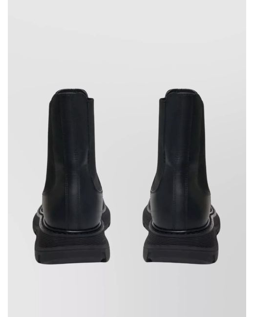 McQueen Black Calfskin Chelsea Boots With Rubber Lug Sole for men