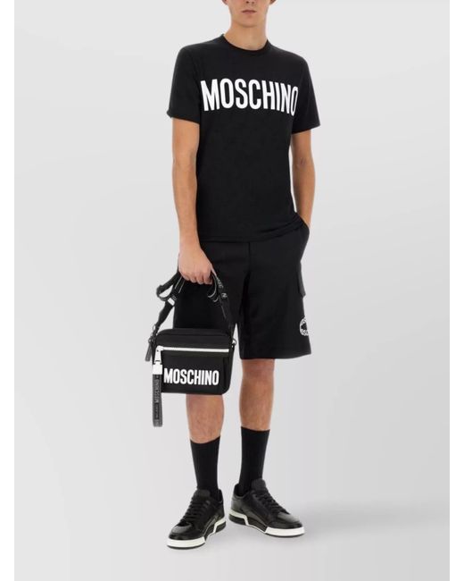 Moschino Black Cotton Logo Cargo Shorts for men