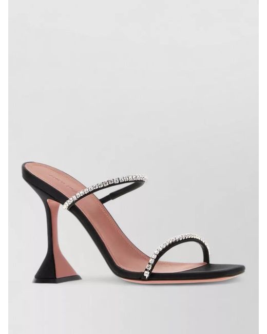AMINA MUADDI Metallic Satin Gilda Mules Embellished Straps Open Toe