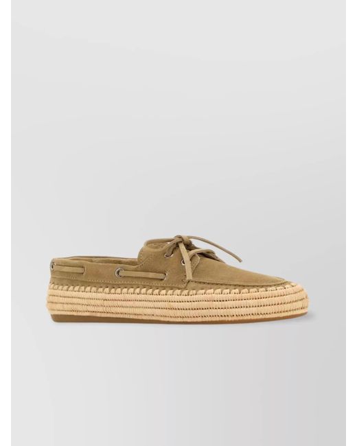 Miu Miu Orange Suede And Raffia Loafers With Lace Detail