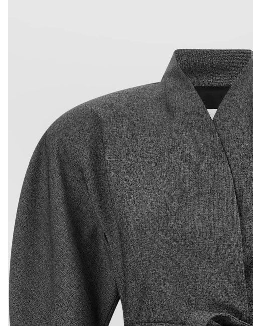 ANDAMANE Gray Margaux High Collar Belted Long Blazer