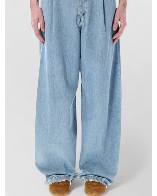 Dries Van Noten Blue Denim High-Rise Pleated Wide-Leg Trousers for men