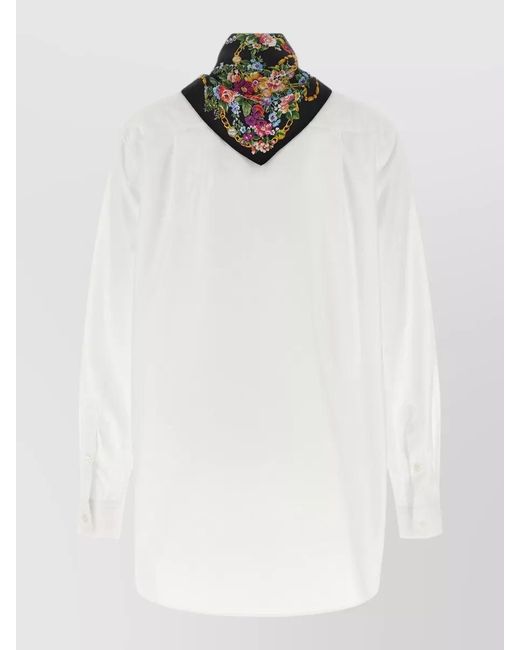 Dolce & Gabbana White Silk Scarf Long-Sleeve Shirt