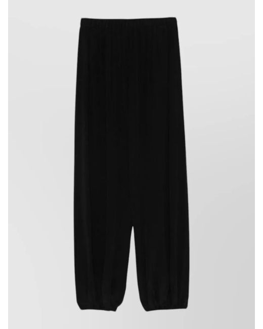 Alysi Black Silk Wide Leg Trousers Elastic Waist
