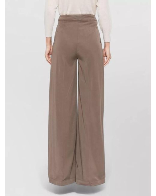 Via Masini 80 Brown Linen Blend Trousers Belt Loops Pleats