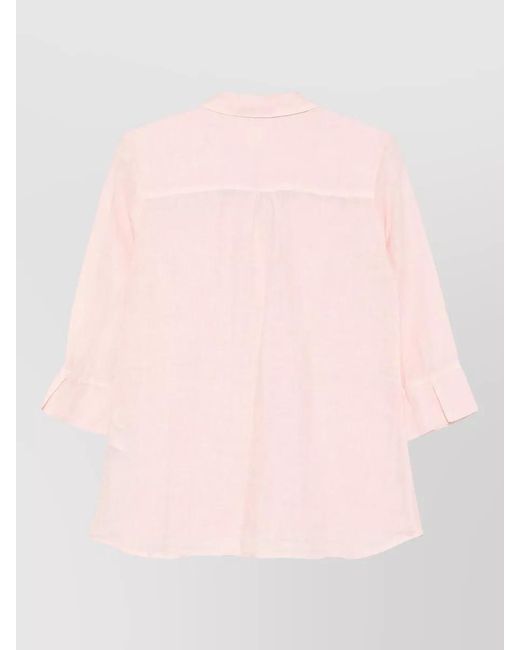120% Lino Pink Linen Shirt Long Sleeve V Neck