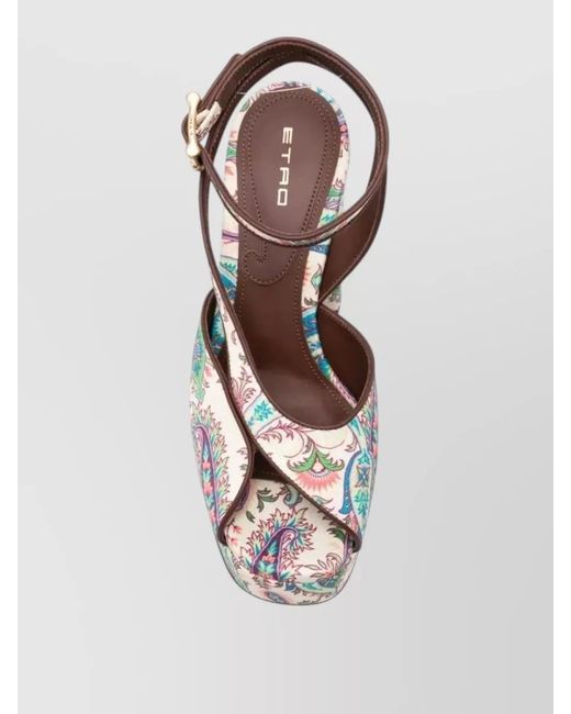 Etro Metallic Paisley Block Heel Platform Ankle Strap Sandals