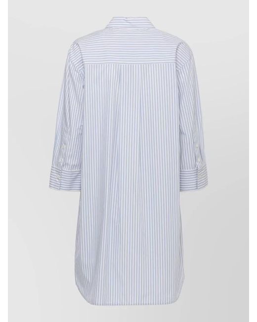 Woolrich White Striped Cotton Dress Knee Length Sleeves