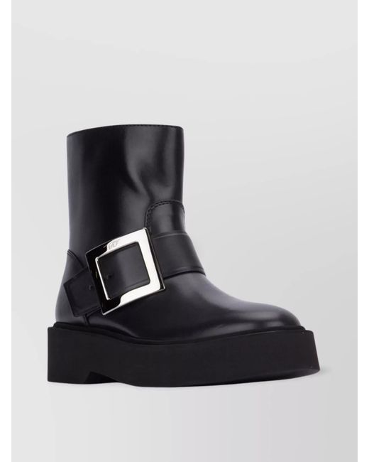 Roger Vivier Black Leather Biker Ankle Boots