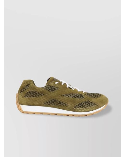 Bottega Veneta Green Suede Orbit Sneakers Mesh Panels for men
