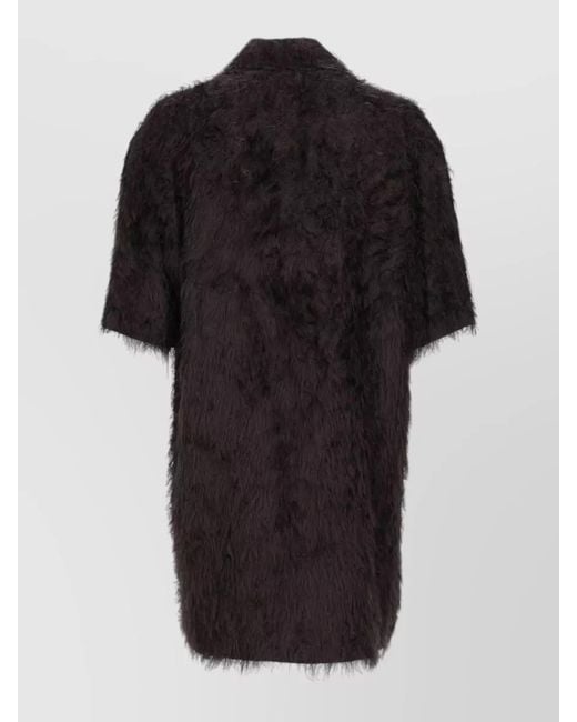 Alysi Black Collared Faux Fur Mid Length Coat