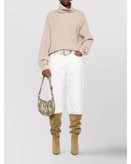 Isabel Marant White Cashmere Merino Wool Ribbed Oversized Roll Neck Jumper
