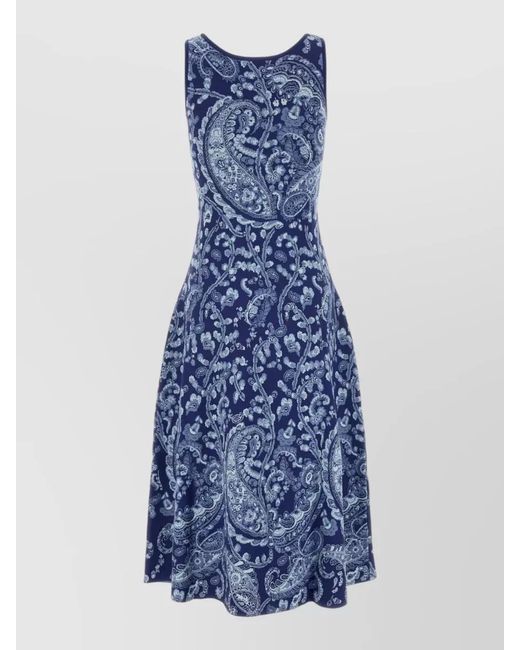 Etro Blue Knit Dress Paisley Scoop Neck Sleeveless