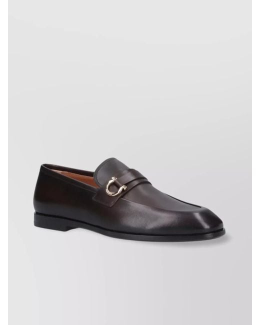 Ferragamo Brown Buckle Detail Leather Sole Round Toe Loafers for men