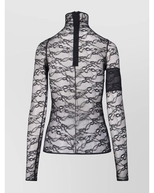 Courreges Gray Stretch Lace Short-Sleeve Blouse