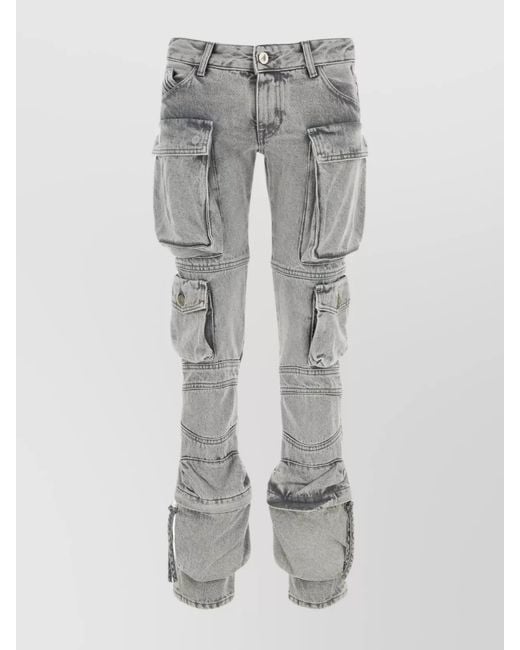 The Attico Gray Denim Low-Rise Straight-Leg Cargo Jeans