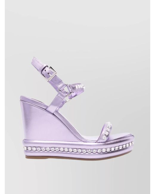 Christian Louboutin Purple Crystal Embellished Leather Wedge Sandals
