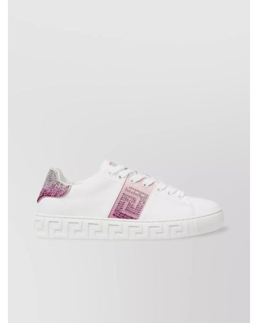 Versace Pink Crystal Embellished Low Top Sneakers