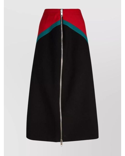 Gucci Red Wool High-Rise Diagonal-Stripe A-Line Midi Skirt