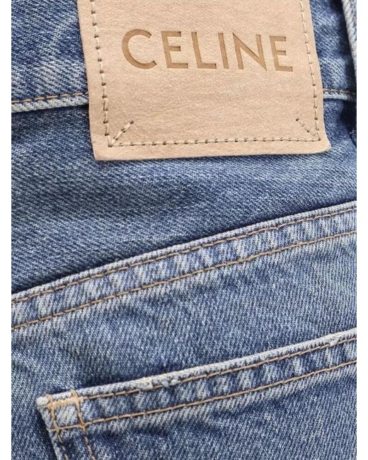 Céline Blue Straight Leg Pants Belt Loops Five Pocket