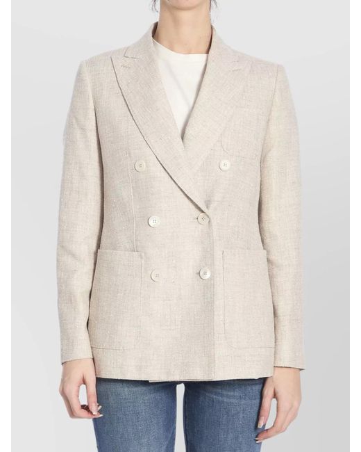 Max Mara Natural Linen Blend Double-Breasted Jacket With Chest Pocket