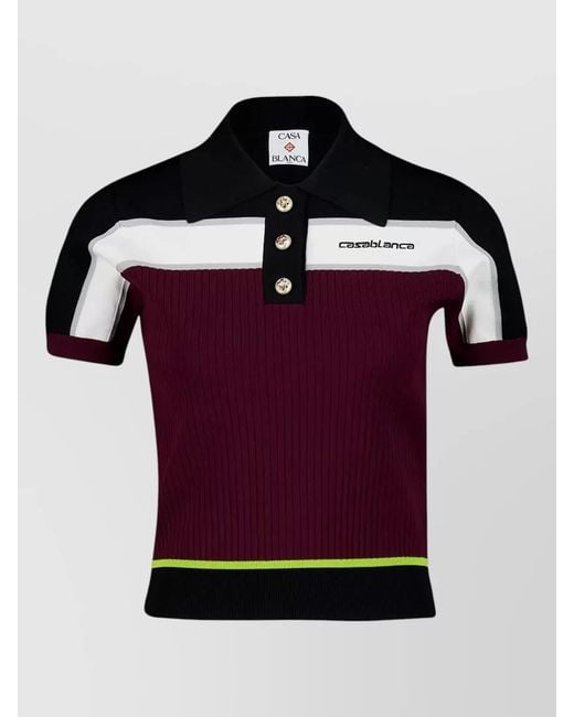 Casablanca Red Polo Shirt Color Block Ribbed Collar