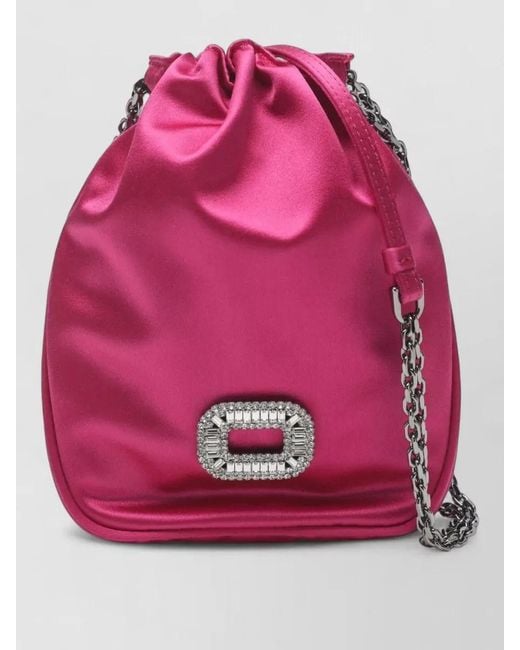 Roger Vivier Pink Satin Bucket Bag Chain Strap Embellishment