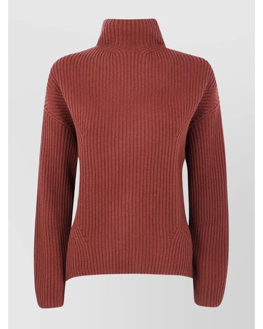 Kujten Red Turtleneck Sweater With Back Slit Design