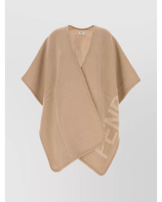 Fendi White Cashmere Blend Fine Knit Logo Cape