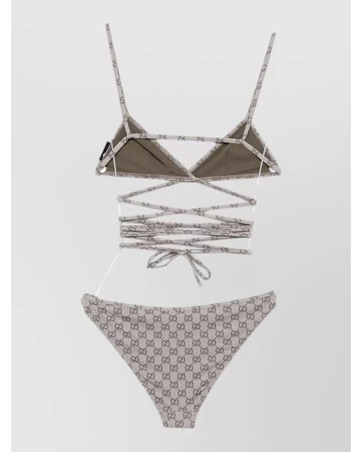 Gucci Gray Gg Logo Triangle Bikini Set Adjustable