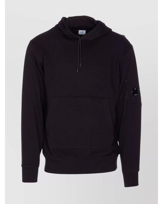 C P Company Blue Crewneck Sweatshirt With Arm Patch And Hood for men