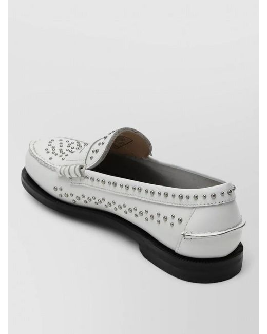 Sebago White Leather Loafers Round Toe Studded Design