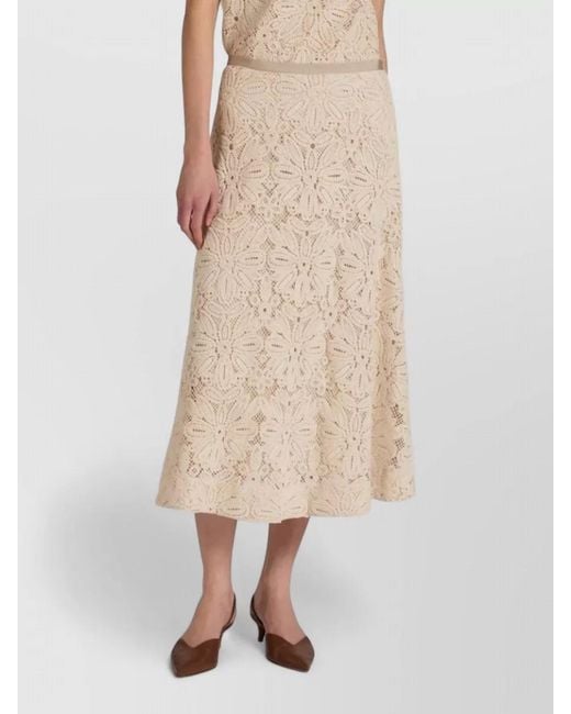 Incotex Natural High Waist A Line Midi Lace Skirt