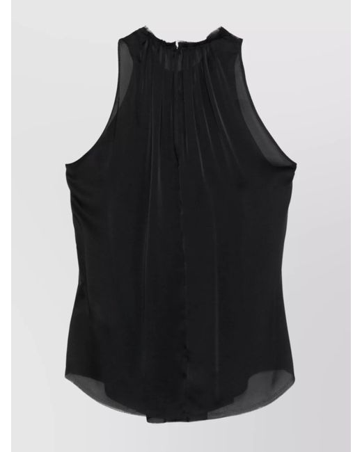 Balmain Black Silk Sleeveless Pleated Blouse