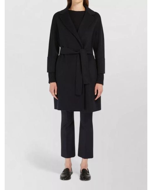Max Mara Blue Arona Belted Long Lapel Collar Jacket