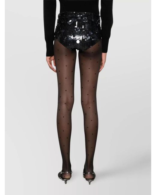 P.A.R.O.S.H. Black High-Rise Sequin-Embellished Floral-Appliqué Tailored Shorts