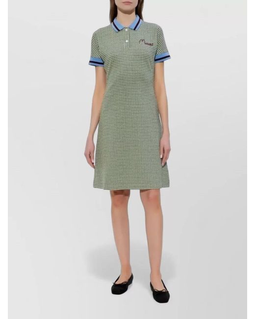 Marni Green Cotton Checked Polo-Collar Mini Dress